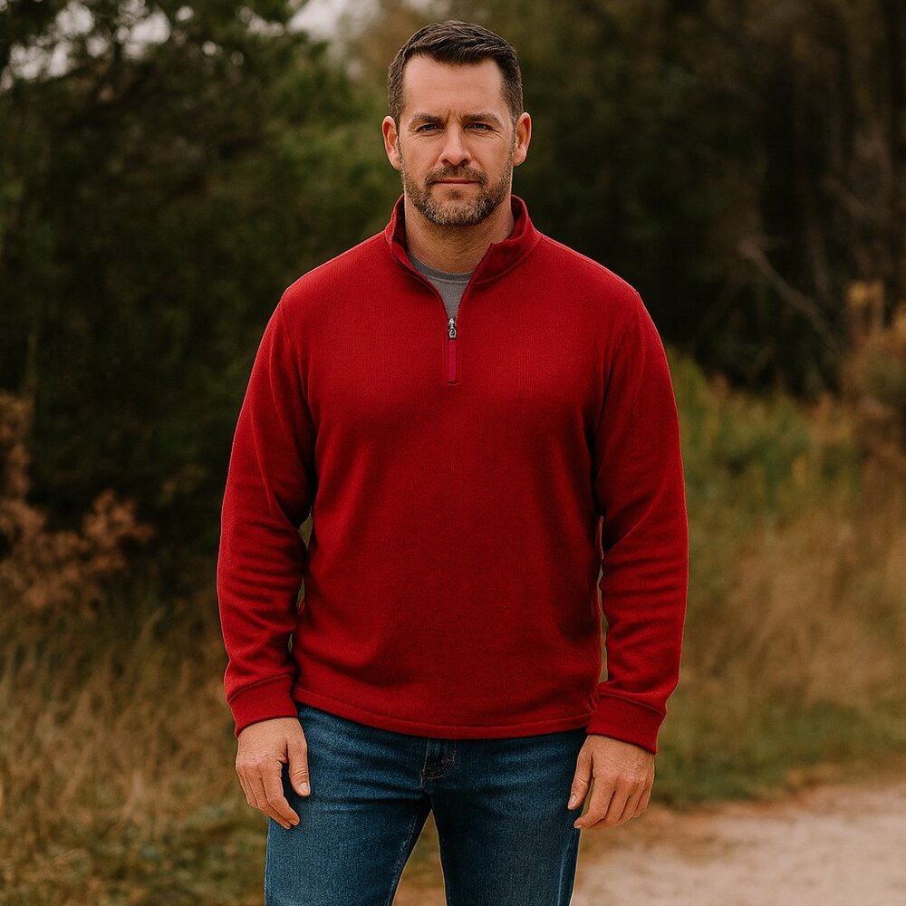 Eddie Bauer Men 2/XL Red Blend 1/4 Zip Long Sleeve Casual Pullover Fishermen Y2K